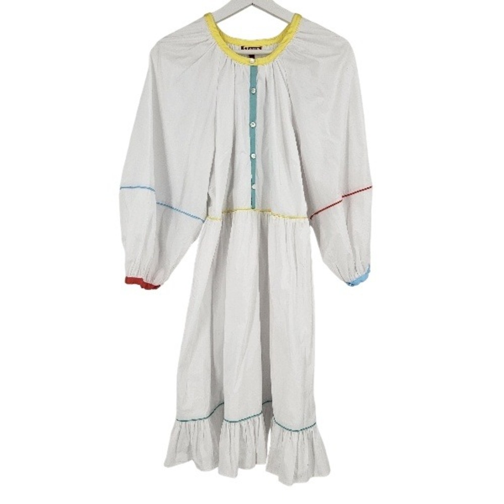 STAUD Demi Peasant Dress White Peasant Cottage core balloon Sleeve Midi NWT 2